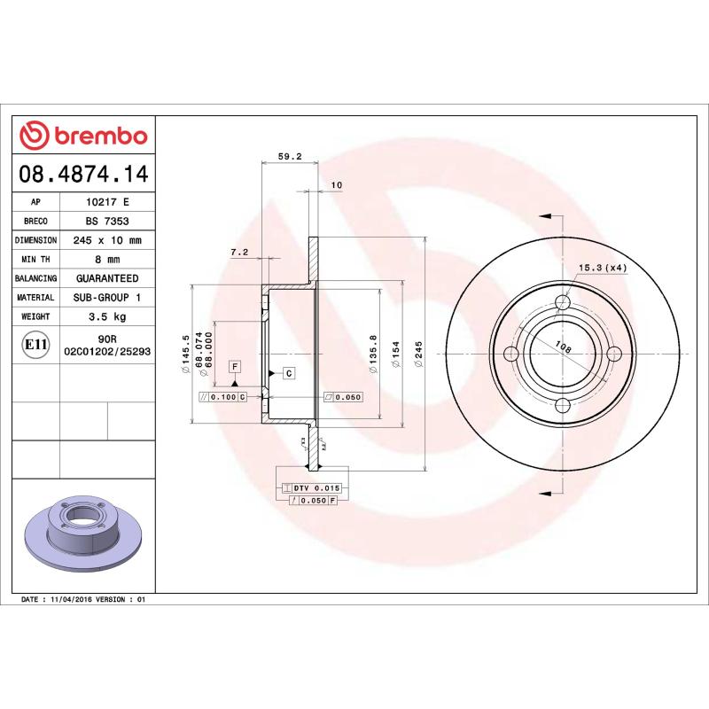 Jeu de 2 disques de frein arrière BREMBO 08.4874.14 - Visuel 1