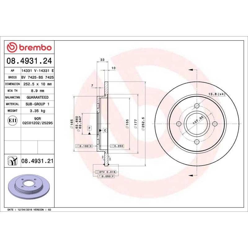 Jeu de 2 disques de frein arrière BREMBO 08.4931.24 - Visuel 1