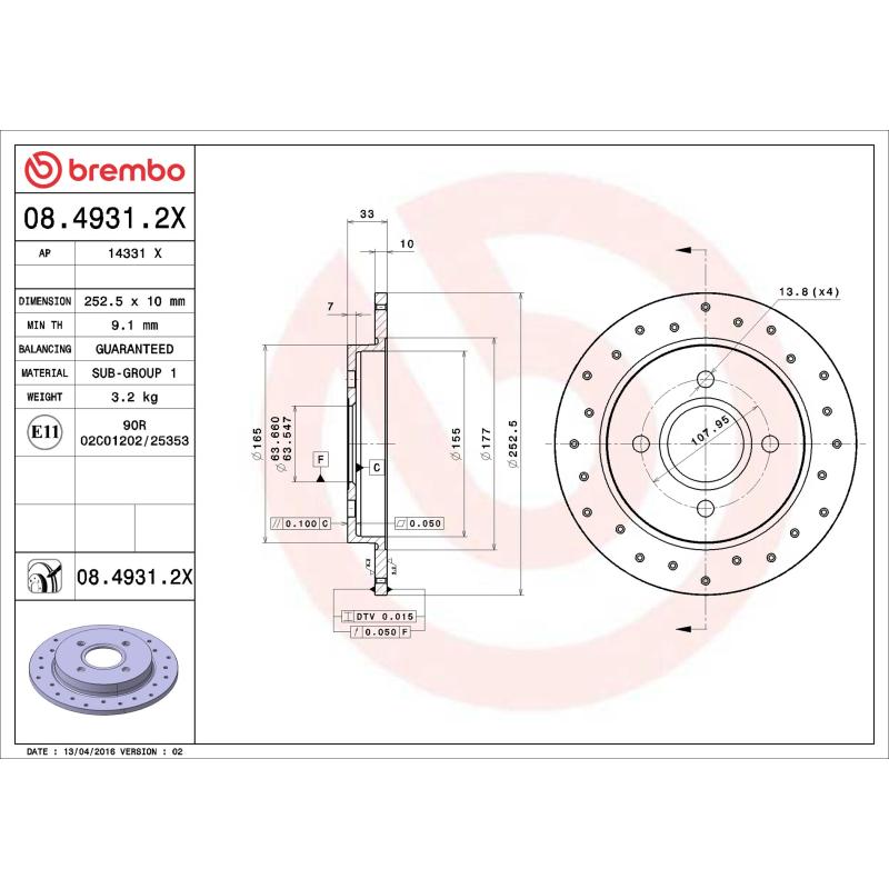 Jeu de 2 disques de frein arrière BREMBO 08.4931.2X - Visuel 1