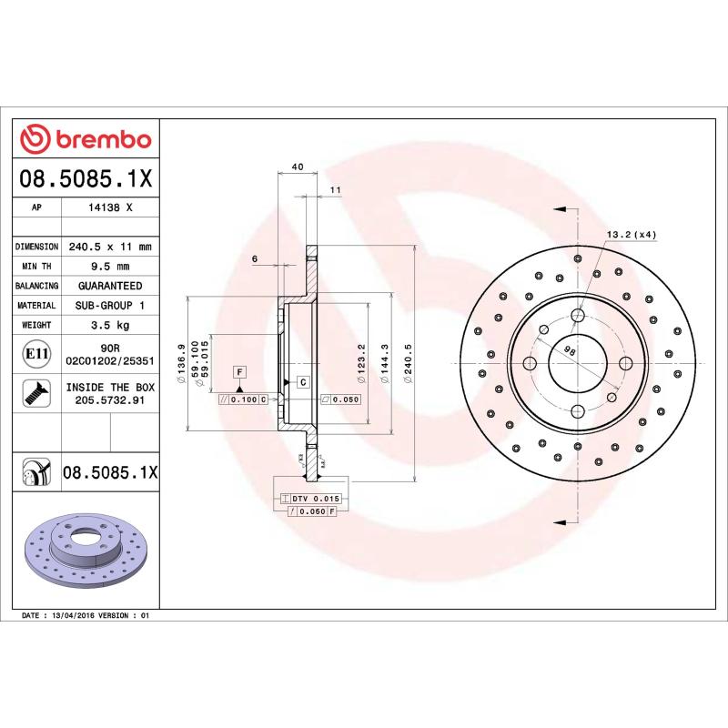 Jeu de 2 disques de frein arrière BREMBO 08.5085.1X - Visuel 1