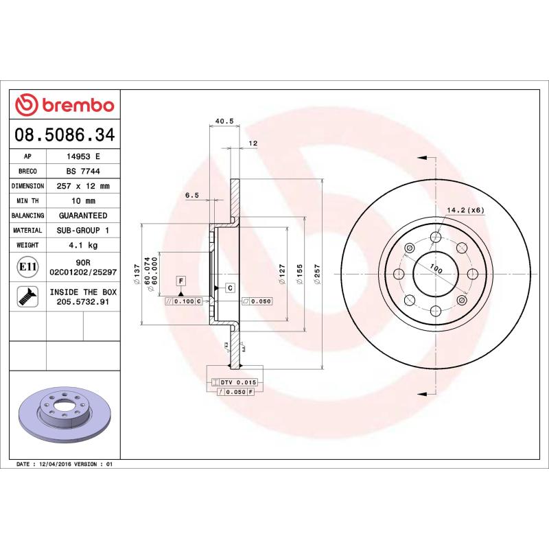 Jeu de 2 disques de frein avant BREMBO 08.5086.34 - Visuel 1