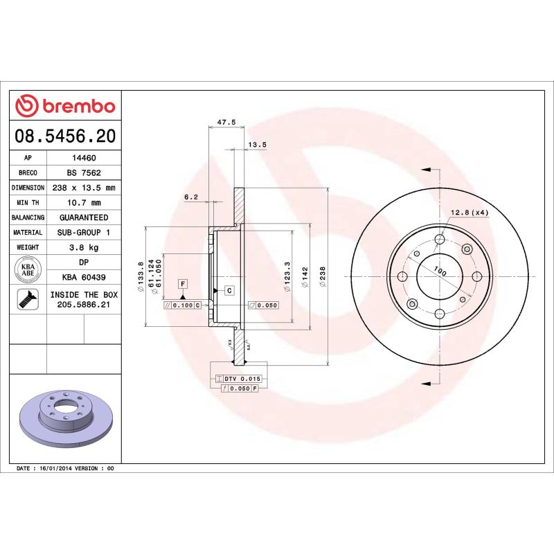 Jeu de 2 disques de frein avant BREMBO 08.5456.20 - Visuel 1