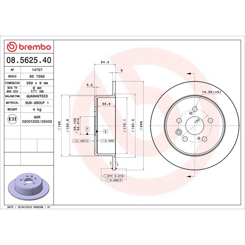 Jeu de 2 disques de frein arrière BREMBO 08.5625.40 - Visuel 1