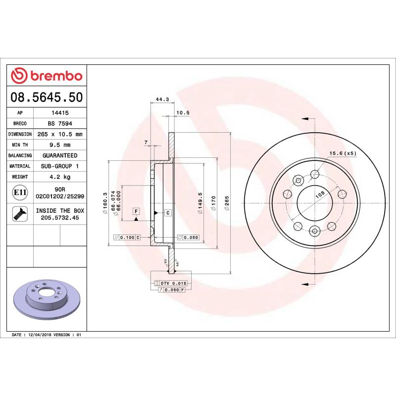 Jeu de 2 disques de frein arrière BREMBO 08.5645.50 - Visuel 1