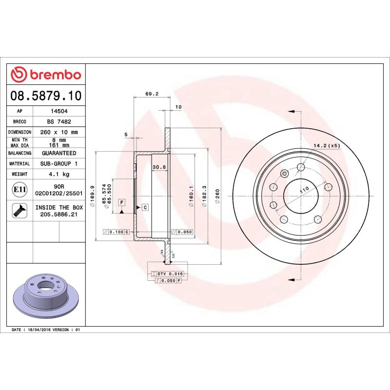 Jeu de 2 disques de frein arrière BREMBO 08.5879.10 - Visuel 1