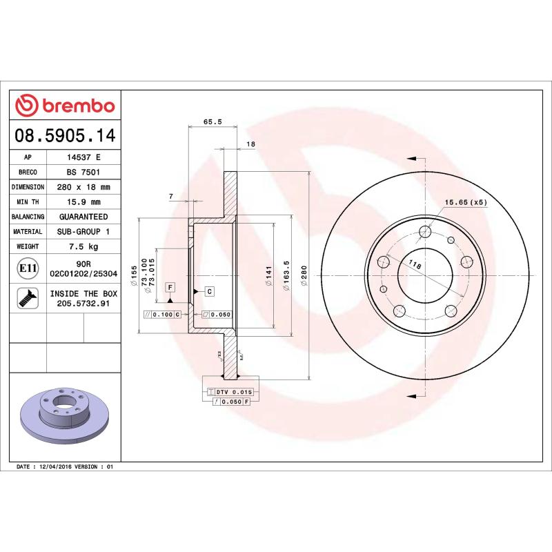 Jeu de 2 disques de frein avant BREMBO 08.5905.14 - Visuel 1