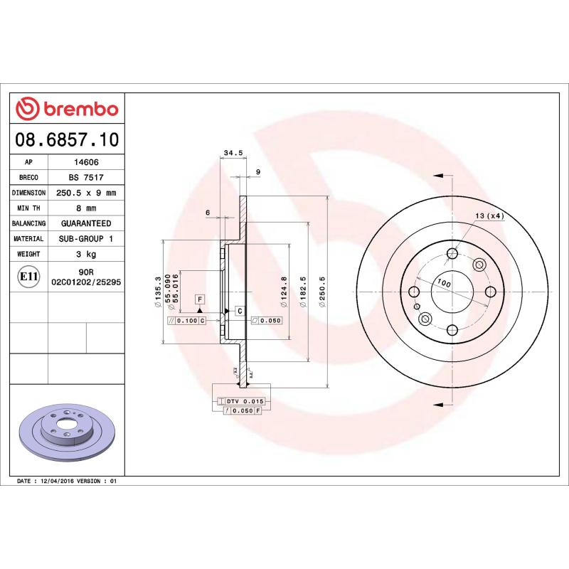 Jeu de 2 disques de frein arrière BREMBO 08.6857.10 - Visuel 1