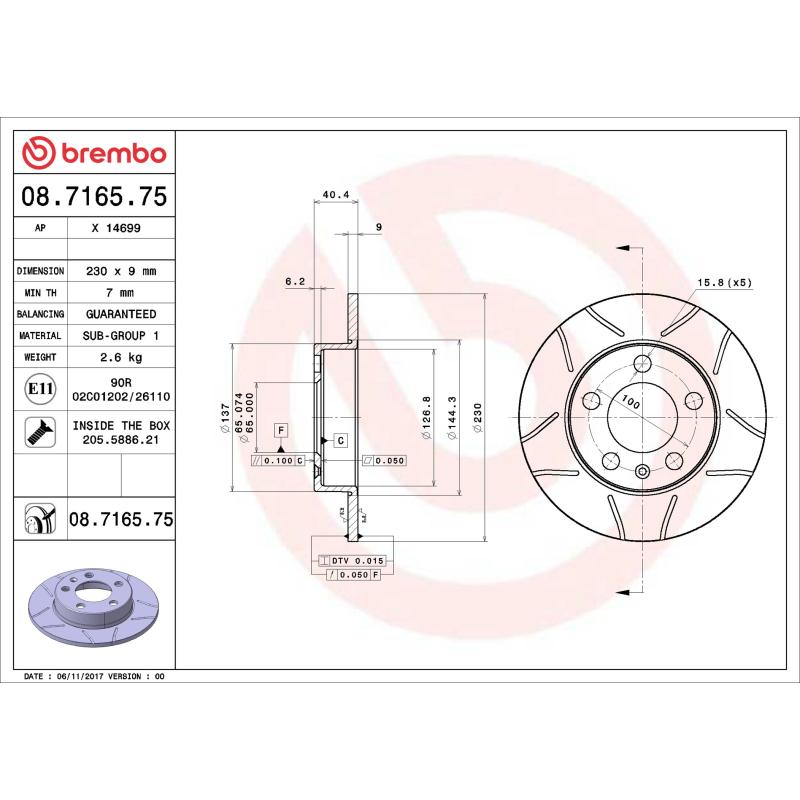 Jeu de 2 disques de frein arrière BREMBO 08.7165.75 - Visuel 1