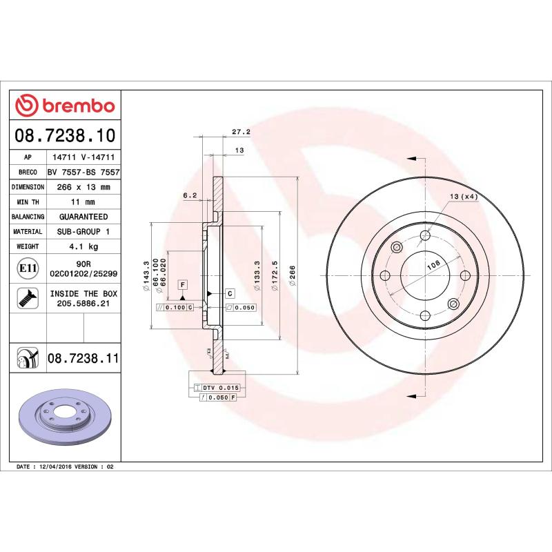 Jeu de 2 disques de frein avant BREMBO 08.7238.11 - Visuel 1