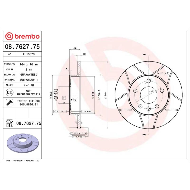 Jeu de 2 disques de frein arrière BREMBO 08.7627.75 - Visuel 1