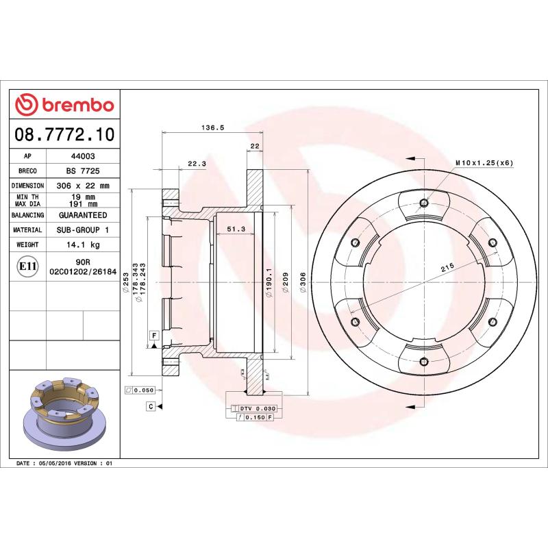 Jeu de 2 disques de frein arrière BREMBO 08.7772.10 - Visuel 1