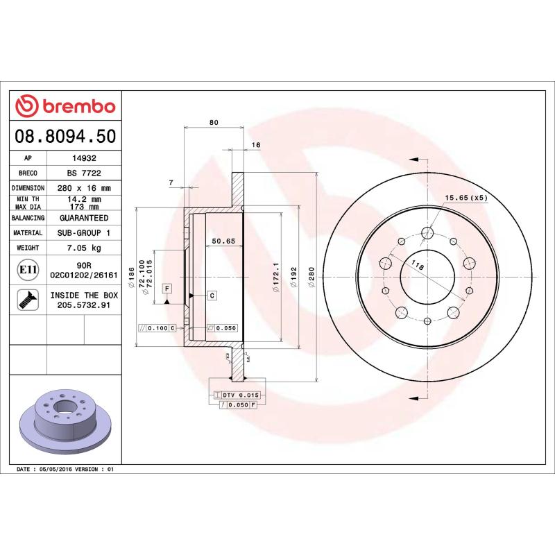 Jeu de 2 disques de frein arrière BREMBO 08.8094.50 - Visuel 1