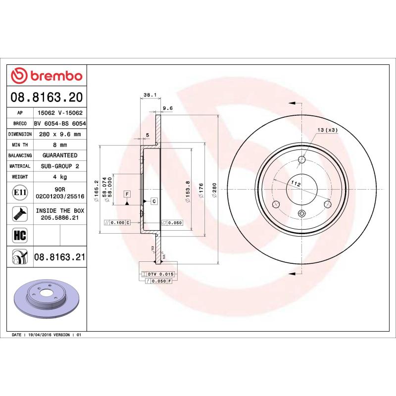 Jeu de 2 disques de frein avant BREMBO 08.8163.21 - Visuel 1