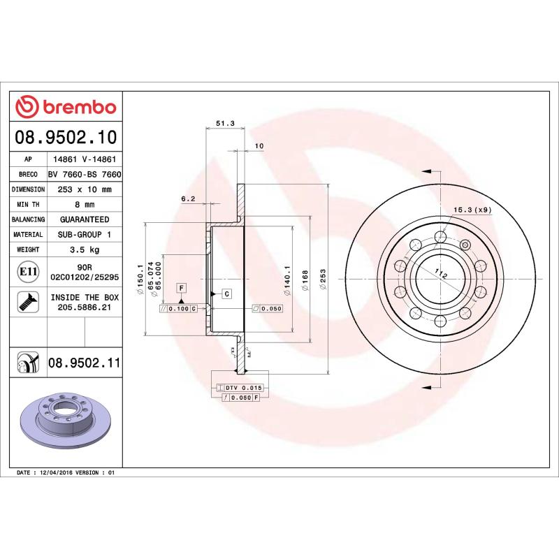 Jeu de 2 disques de frein arrière BREMBO 08.9502.10 - Visuel 1