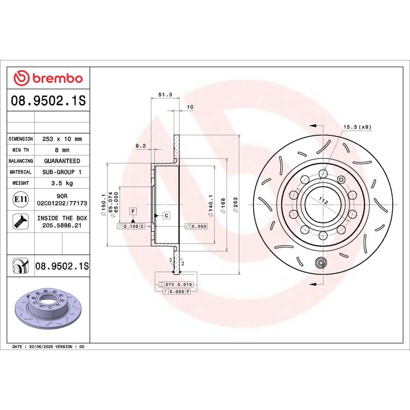 Jeu de 2 disques de frein avant BREMBO 08.9502.1S - Visuel 1