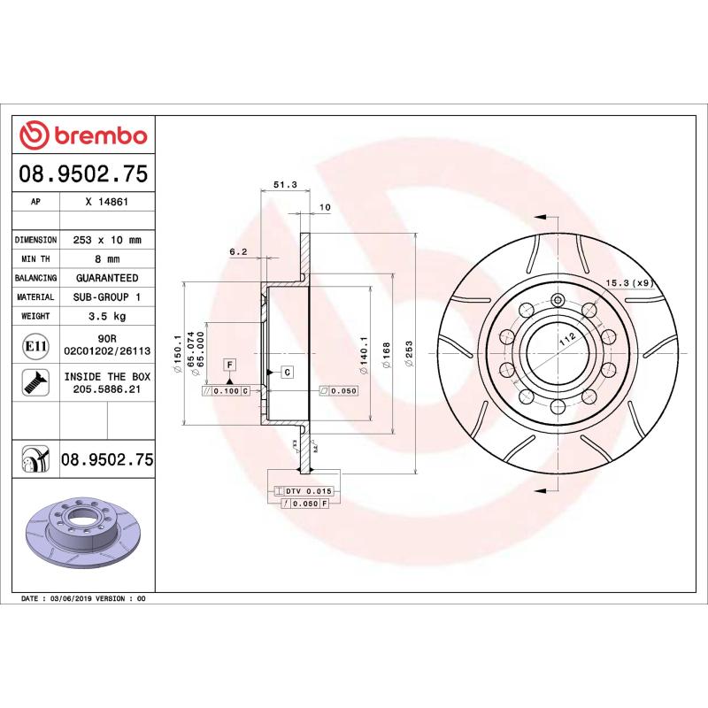 Jeu de 2 disques de frein arrière BREMBO 08.9502.75 - Visuel 1