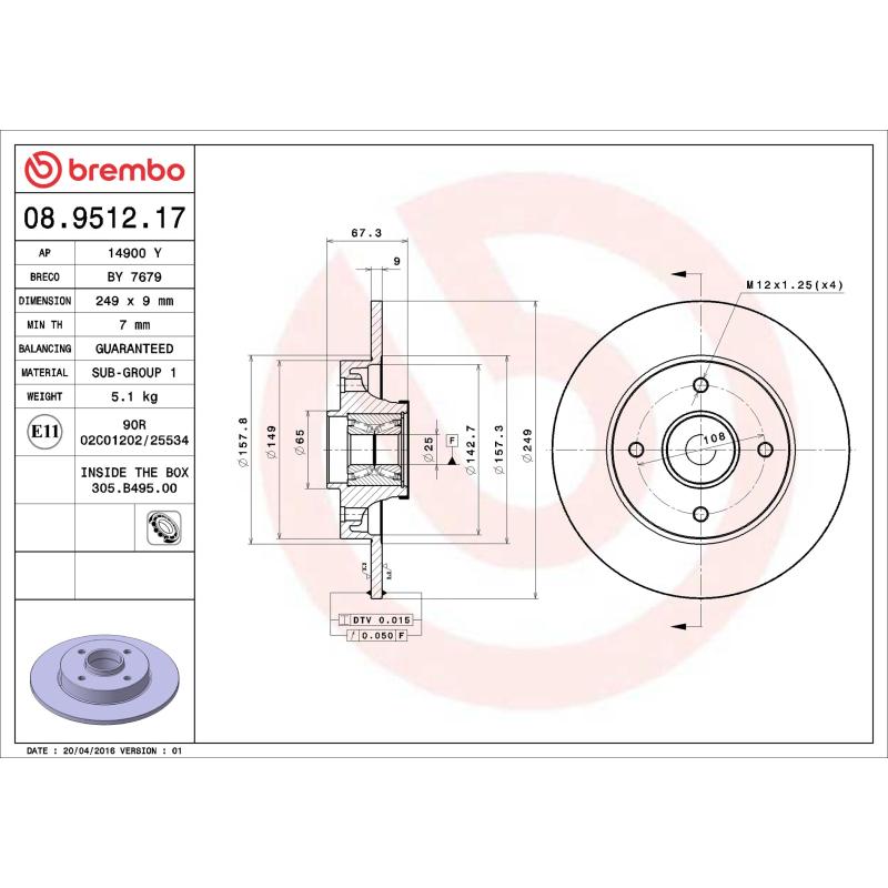 Jeu de 2 disques de frein arrière BREMBO 08.9512.17 - Visuel 1
