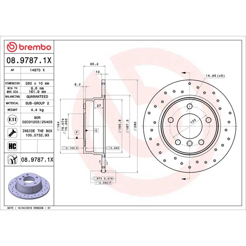 Jeu de 2 disques de frein arrière BREMBO 08.9787.1X - Visuel 1