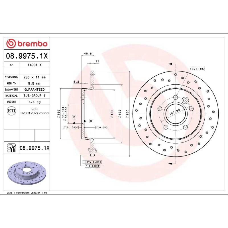 Jeu de 2 disques de frein arrière BREMBO 08.9975.1X - Visuel 1