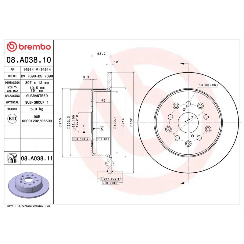 Jeu de 2 disques de frein arrière BREMBO 08.A038.10 - Visuel 1