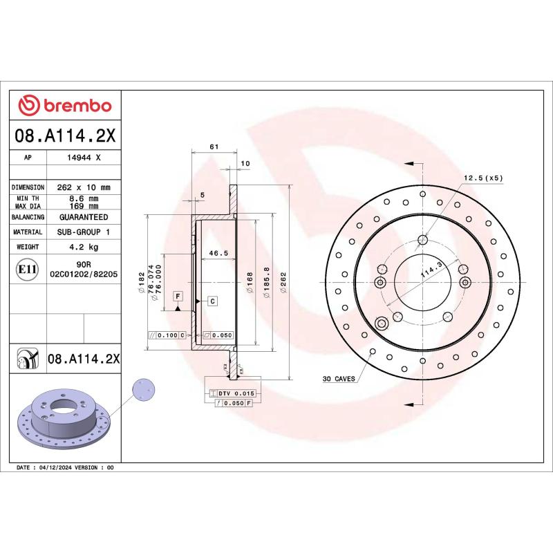 Jeu de 2 disques de frein avant BREMBO 08.A114.2X - Visuel 1
