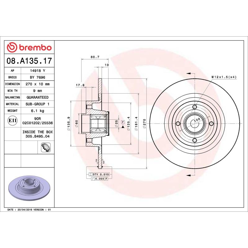Jeu de 2 disques de frein arrière BREMBO 08.A135.17 - Visuel 1