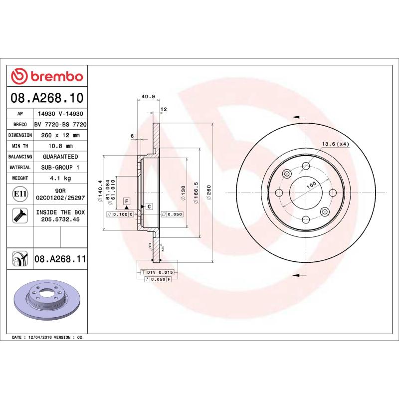 Jeu de 2 disques de frein avant BREMBO 08.A268.10 - Visuel 1