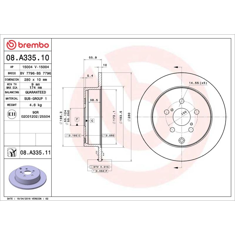 Jeu de 2 disques de frein arrière BREMBO 08.A335.10 - Visuel 1