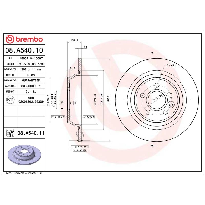Jeu de 2 disques de frein arrière BREMBO 08.A540.11 - Visuel 1