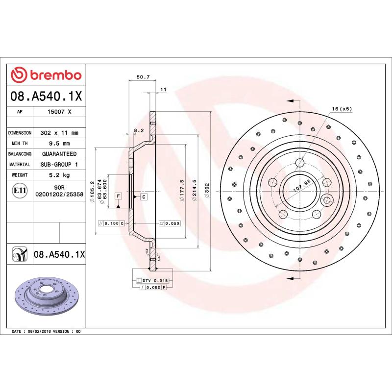 Jeu de 2 disques de frein arrière BREMBO 08.A540.1X - Visuel 1
