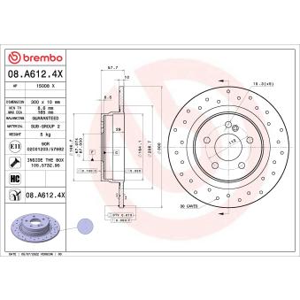 Jeu de 2 disques de frein arrière BREMBO 08.A612.4X pour SUZUKI IGNIS E 200 CGI - 207.348)
