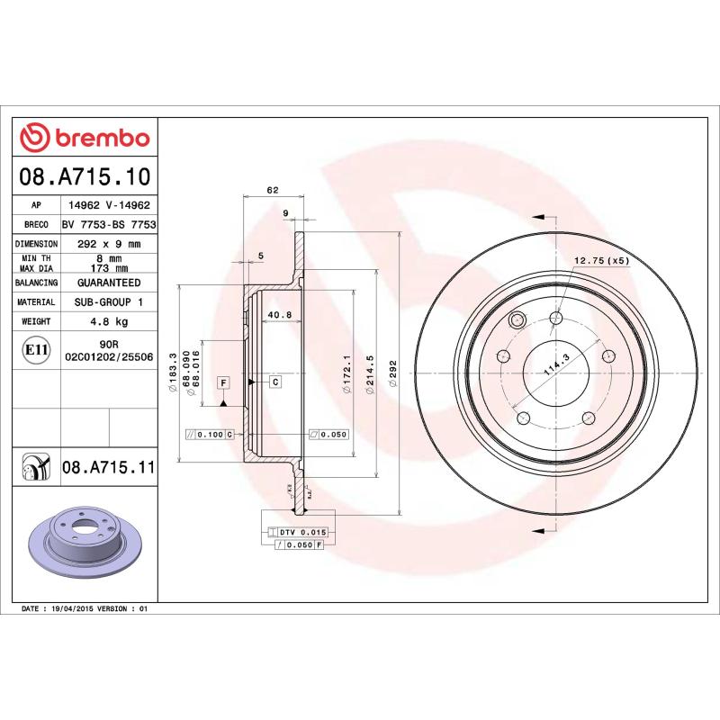 Jeu de 2 disques de frein arrière BREMBO 08.A715.11 - Visuel 1
