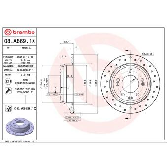 Jeu de 2 disques de frein arrière BREMBO OEM S584111H300A