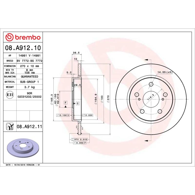 Jeu de 2 disques de frein arrière BREMBO 08.A912.10 - Visuel 1