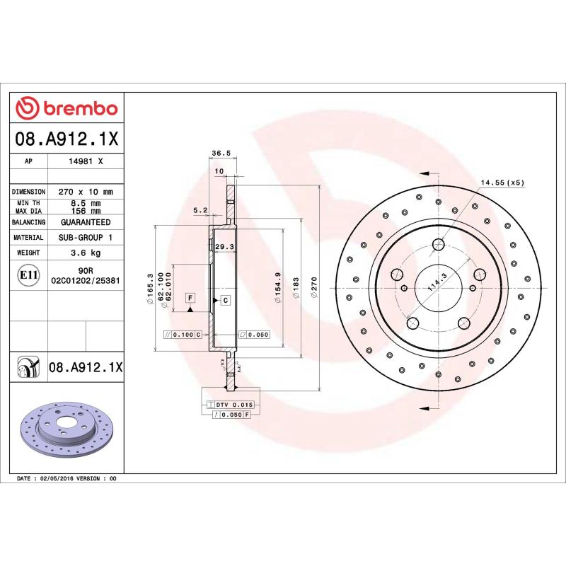 Jeu de 2 disques de frein arrière BREMBO 08.A912.1X - Visuel 1
