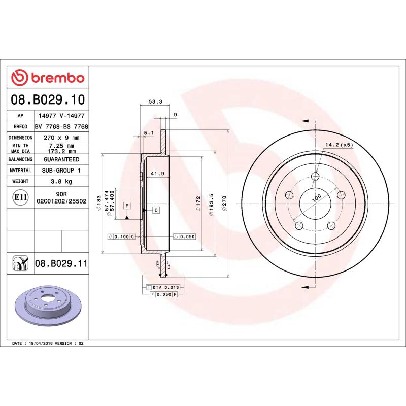 Jeu de 2 disques de frein arrière BREMBO 08.B029.10 - Visuel 1