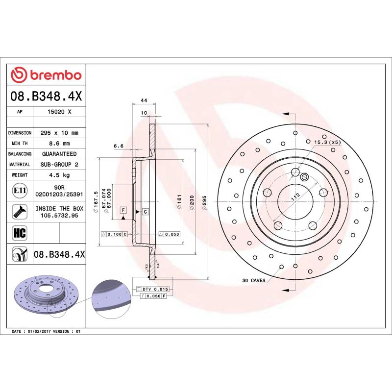 Jeu de 2 disques de frein arrière BREMBO 08.B348.4X - Visuel 1