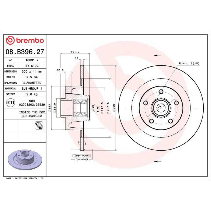 Jeu de 2 disques de frein arrière BREMBO 08.B396.27 - Visuel 1
