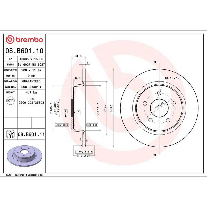 Jeu de 2 disques de frein arrière BREMBO 08.B601.10 - Visuel 1
