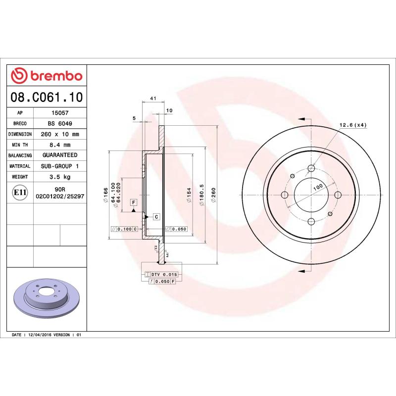 Jeu de 2 disques de frein arrière BREMBO 08.C061.10 - Visuel 1
