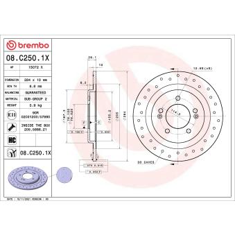 Jeu de 2 disques de frein arrière BREMBO 08.C250.1X
