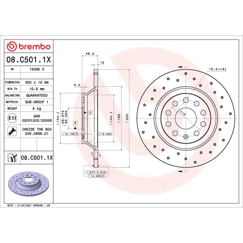 Jeu de 2 disques de frein arrière BREMBO 08.C501.1X - Visuel 1