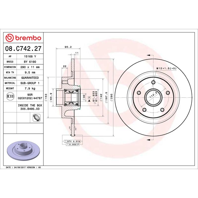 Jeu de 2 disques de frein arrière BREMBO 08.C742.27 - Visuel 1
