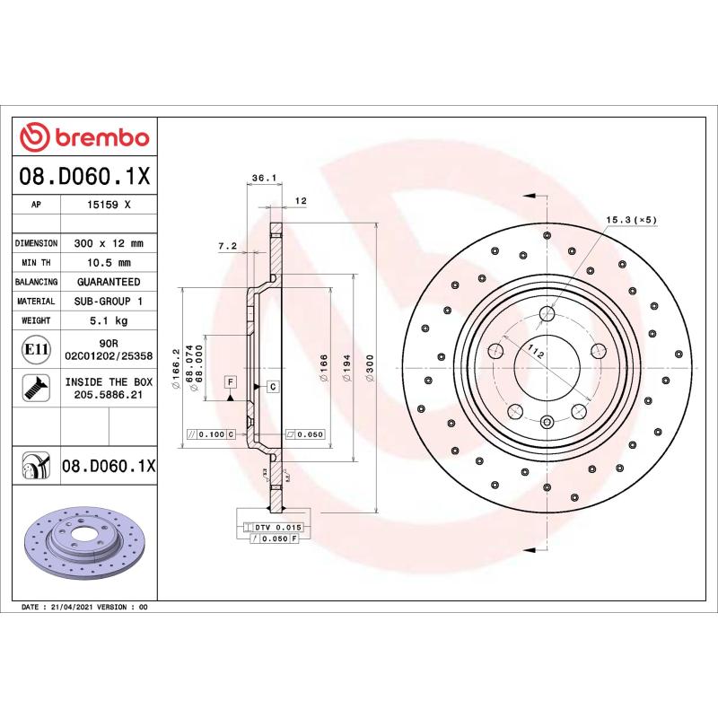 Jeu de 2 disques de frein arrière BREMBO 08.D060.1X - Visuel 1