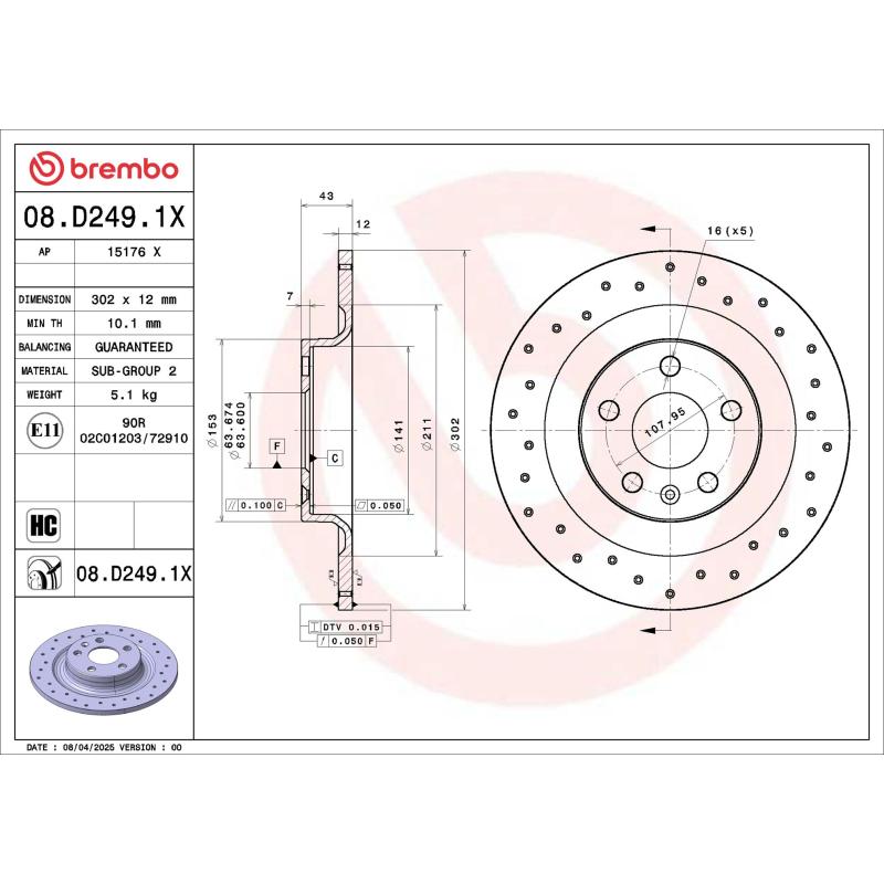 Jeu de 2 disques de frein avant BREMBO 08.D249.1X - Visuel 1