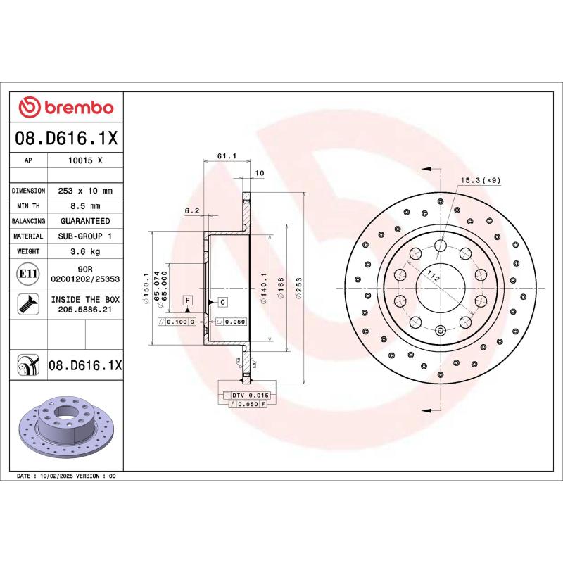 Jeu de 2 disques de frein avant BREMBO 08.D616.1X - Visuel 1