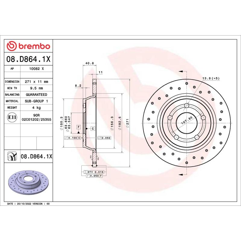 Jeu de 2 disques de frein arrière BREMBO 08.D864.1X - Visuel 1