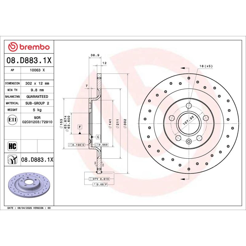Jeu de 2 disques de frein avant BREMBO 08.D883.1X - Visuel 1