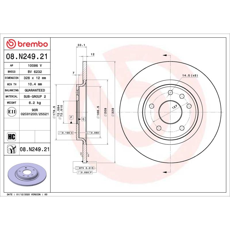 Jeu de 2 disques de frein arrière BREMBO 08.N249.21 - Visuel 1