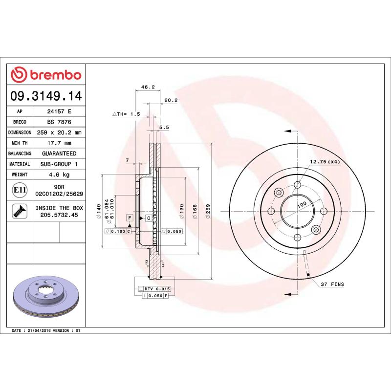 Jeu de 2 disques de frein avant BREMBO 09.3149.14 - Visuel 1